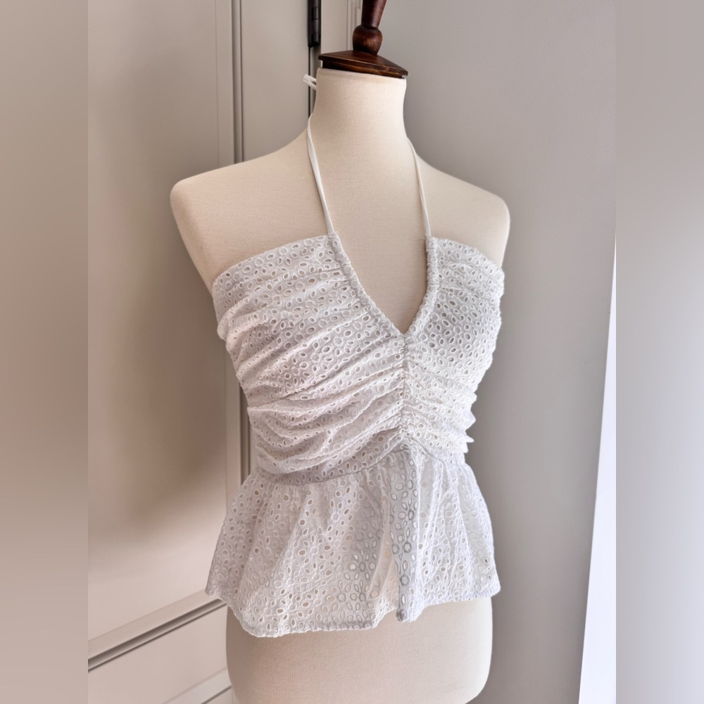 Bishop + Young - White Eyelet Halter Top - Sz M